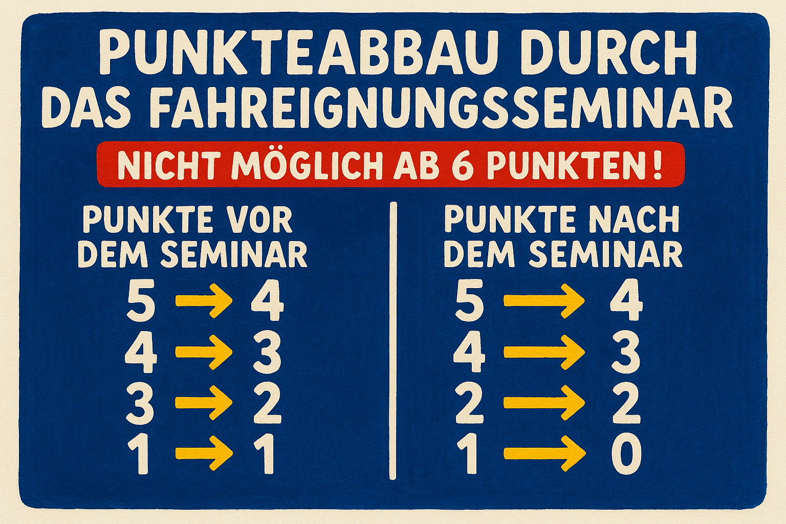 Vergleichstabelle zum Punkteabbau vor und nach einem Fahreignungsseminar im Flensburger Fahreignungsregister